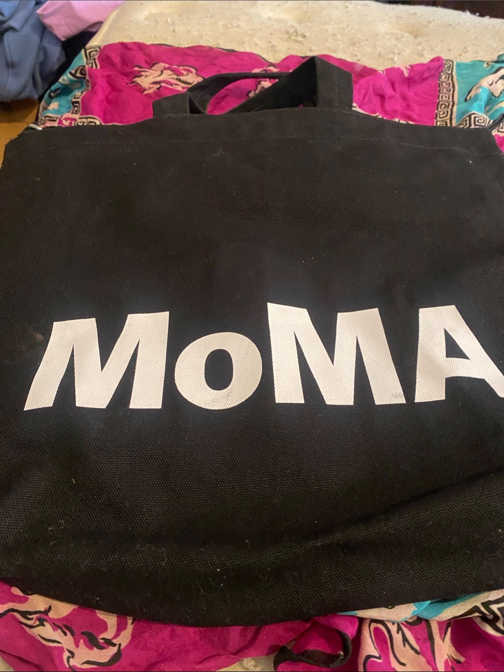 Moma Black Tote Bag with White Logo
